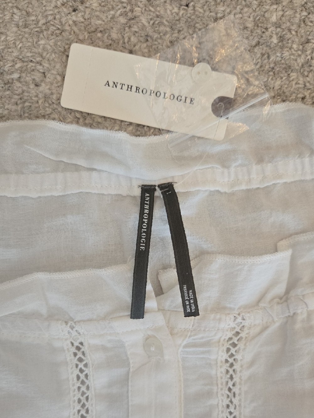 Anthropologie White Eyelet Puff-Sleeve Button Front Blouse - Picture 4 of 4
